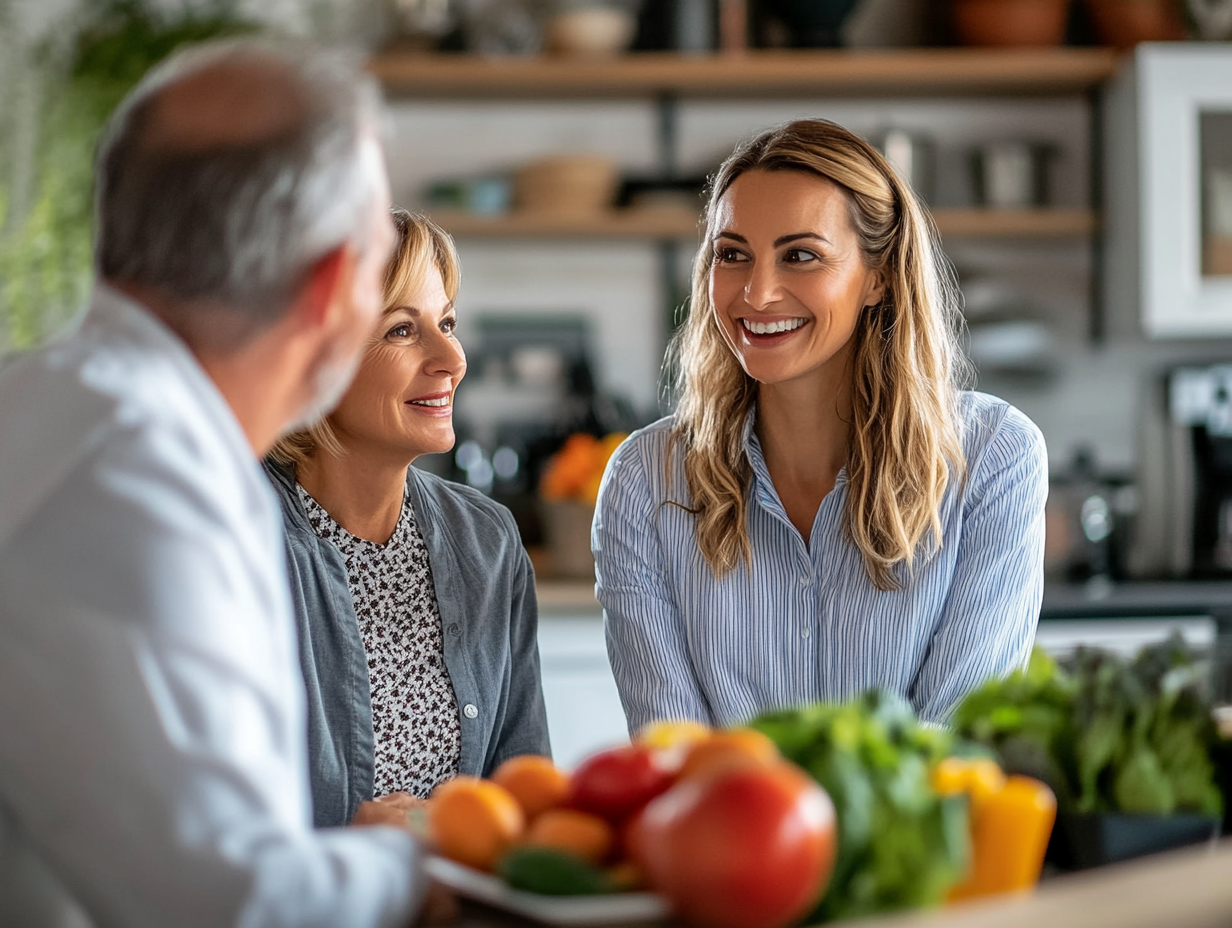 Професионален хранителен експерт консултира възрастен клиент